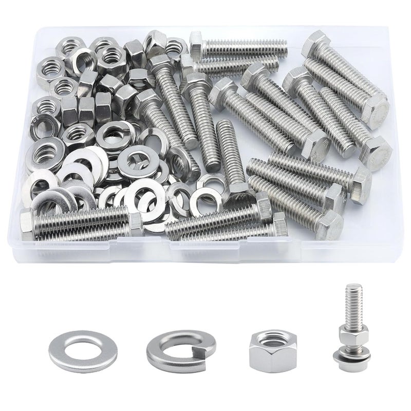 JROUTH 5/16-18x3/4 Hex Head Screw Bolt (20PCS), Lock Nuts,Flat & Lock Washers Kits,304 Stainless Steel 18-8,Fully Threaded. - Image 1